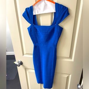 Herve leger blue cap sleeve dress size XS euc